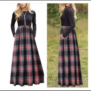 NWT Plaid Long Sleeve Full Length Maxi Dress